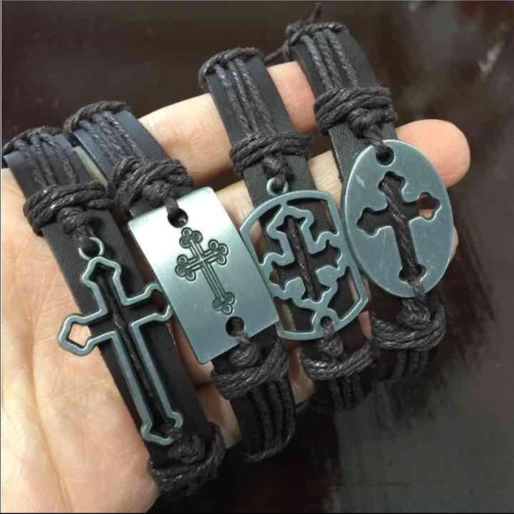 5 🌟 rating Hemp leather bracelet with CROSS